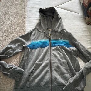 Gray Hoodie with Blue Stripes